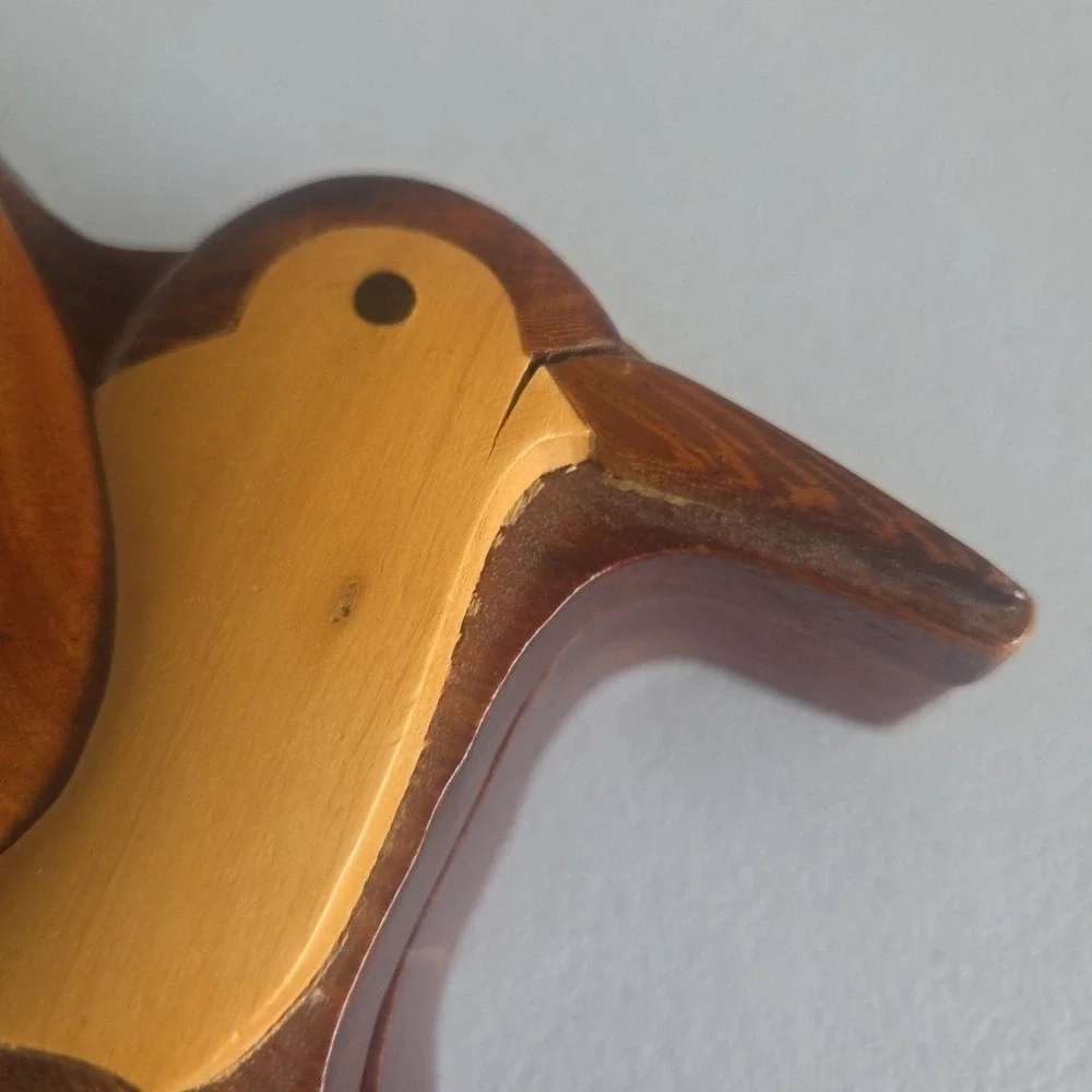 Hand Crafted Toy Wood Puzzle Artisan Figural Bird HUMMINGBIRD Puzzle Box As Is